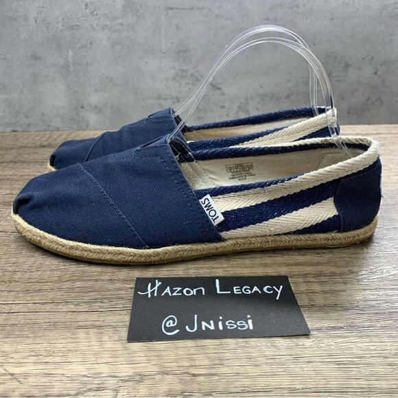 TOMS~Women’s~Navy/Ivory Stripe Espadrille Canvas Flats~Size 9 - Picture 1 of 9